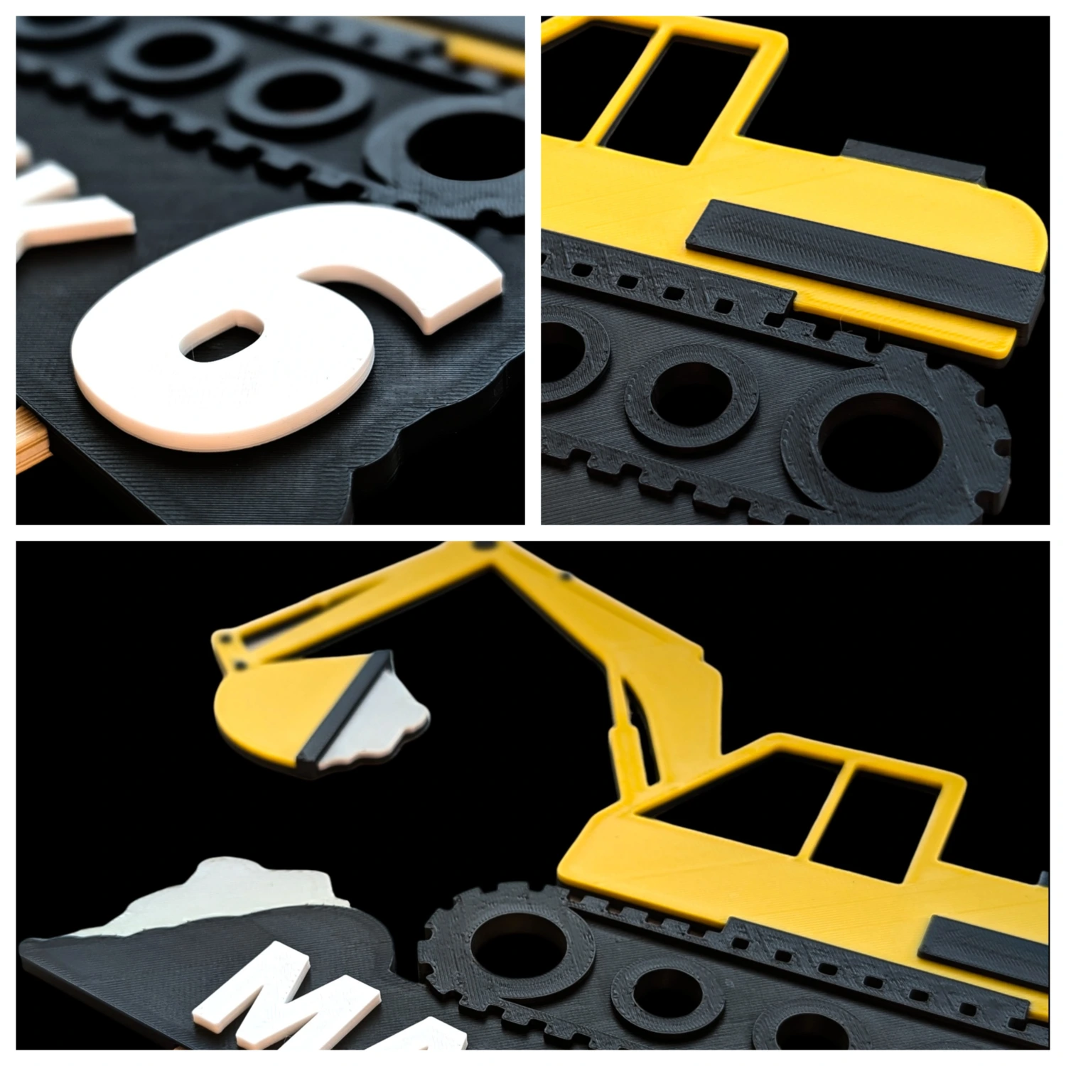 Detale 3D gąsienic i silnika w topperze koparka - efektowna tekstura