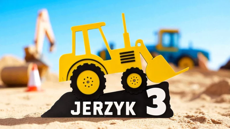 Żółty topper koparka dekoracja na tort urodzinowy dla chłopca