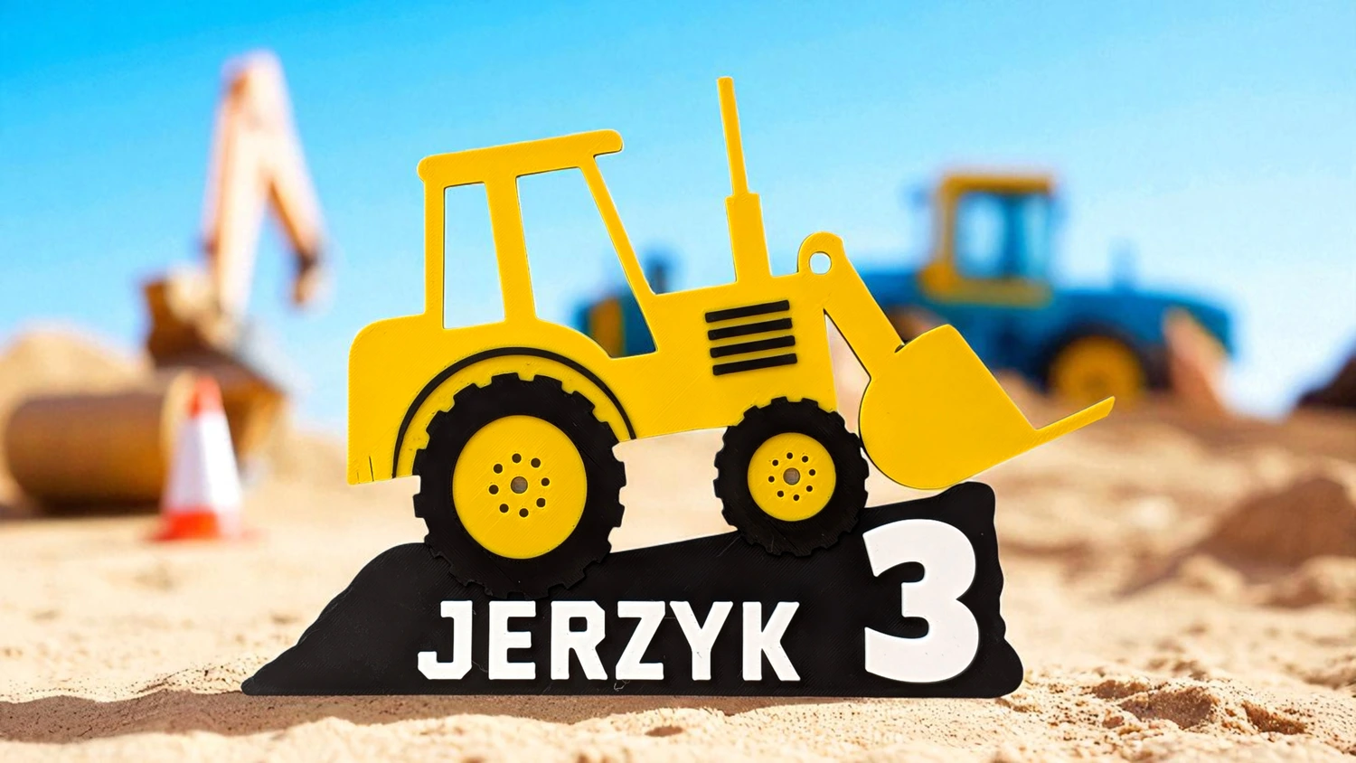 Żółty topper koparka dekoracja na tort urodzinowy dla chłopca