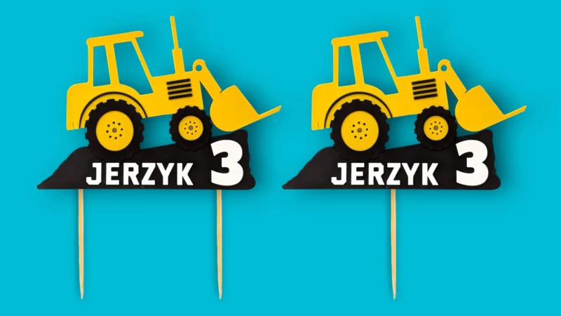 Topper koparka z bezpiecznymi patyczkami bambusowymi do tortu