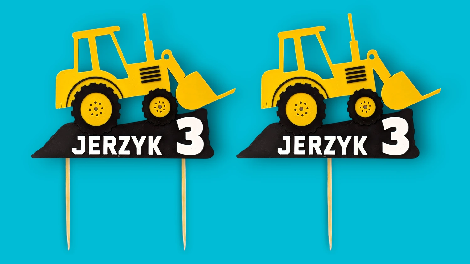 Topper koparka z bezpiecznymi patyczkami bambusowymi do tortu