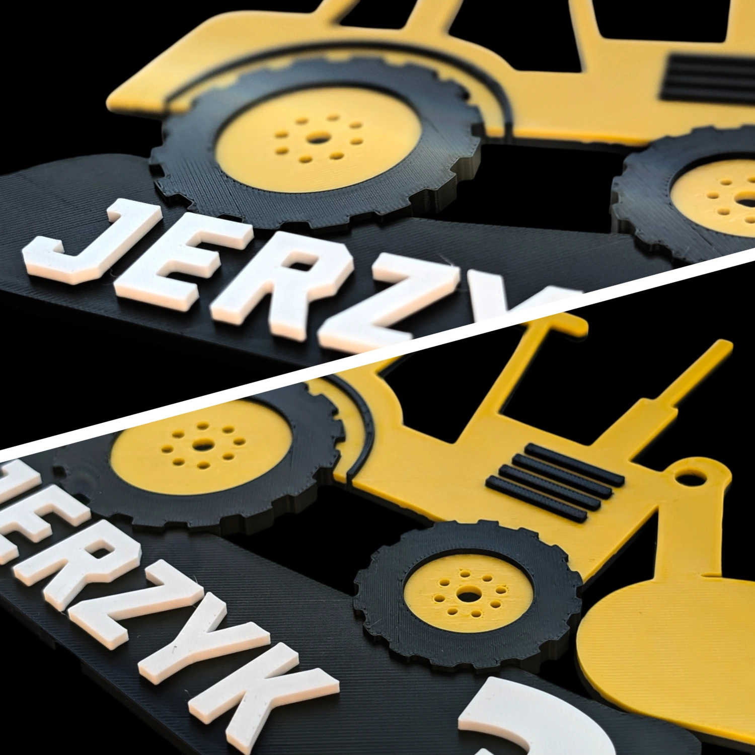 Topper na tort koparka efekt 3D detale i czarne elementy konstrukcyjne