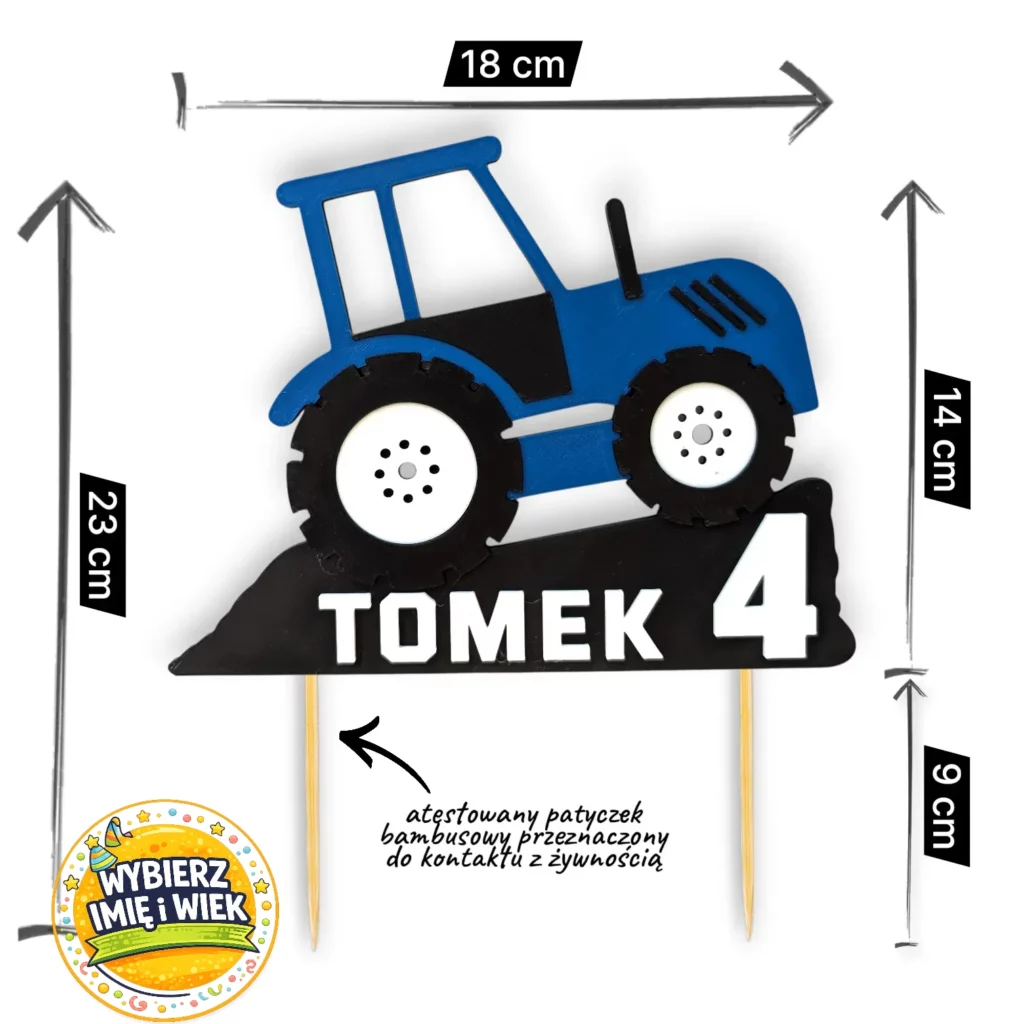 topper na tort traktor z imieniem dziecka