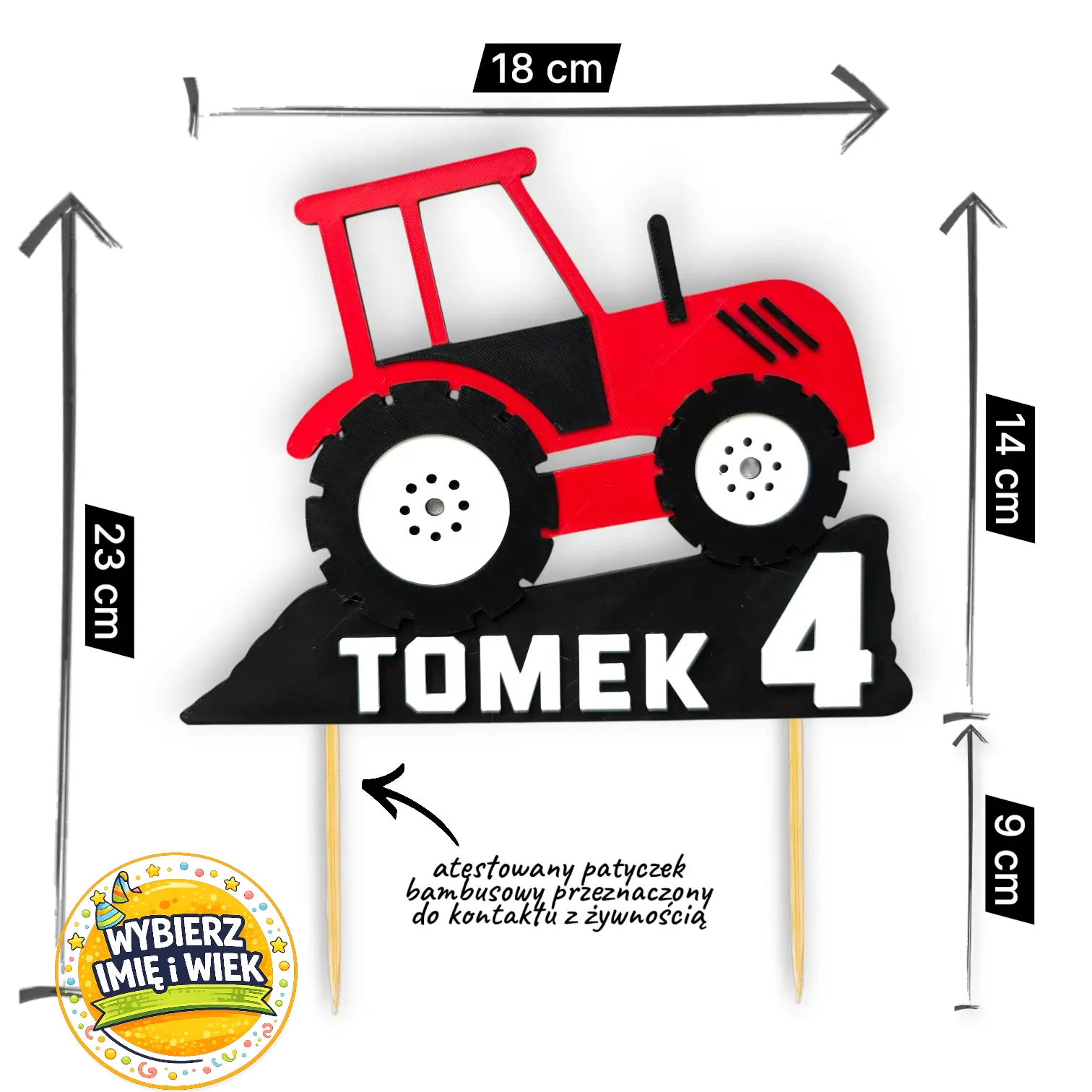 topper na tort traktor z imieniem dziecka