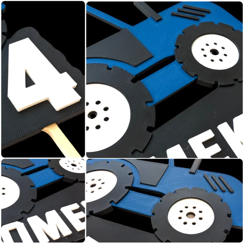drewniany topper na tort traktor z imieniem