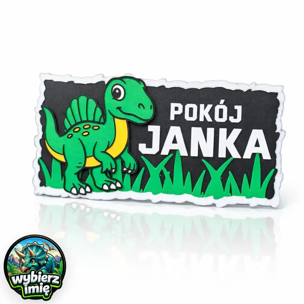 personalizowana tabliczka na drzwi z imieniem dziecka dinozaur