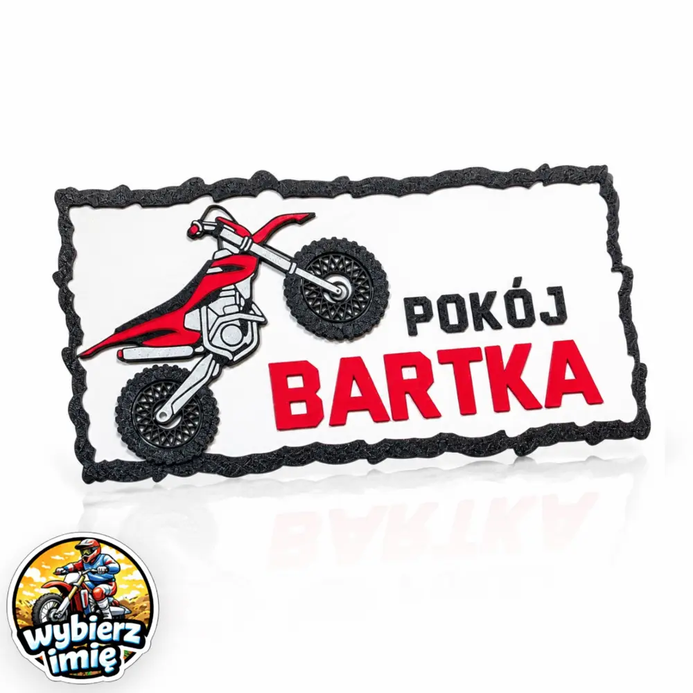 Personalizowana tabliczka motocross na drzwi pokoju dziecka z możliwością wyboru imienia