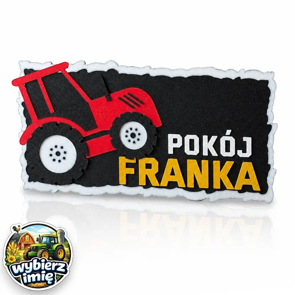 Tabliczka na drzwi z imieniem traktor z możliwością personalizacji imienia dziecka